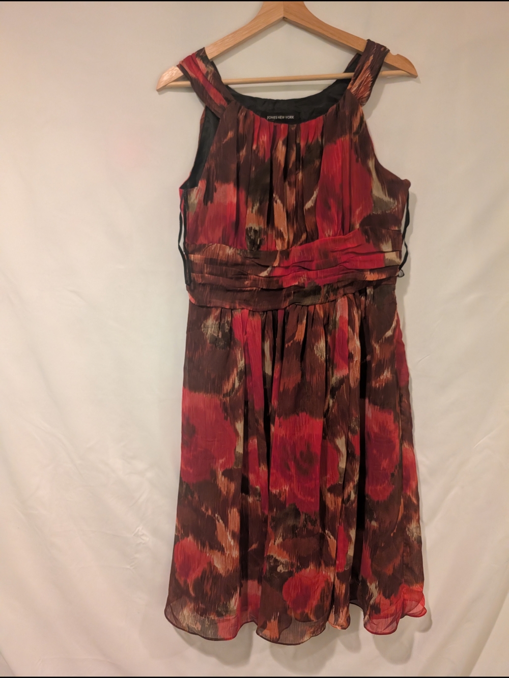 Jones New York Red & Brown Pleated Printed Dress